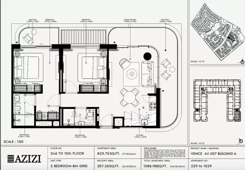 Plattegrond van 2 slaapkamers in Azizi Venice 7