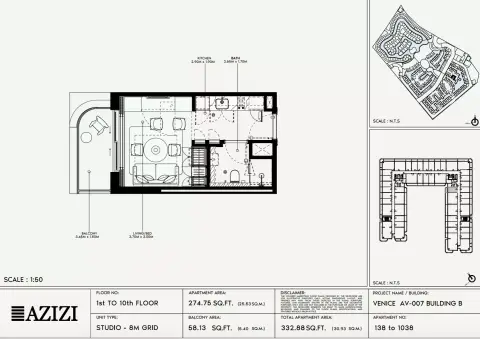 Plattegrond van Studio in Azizi Venice 7