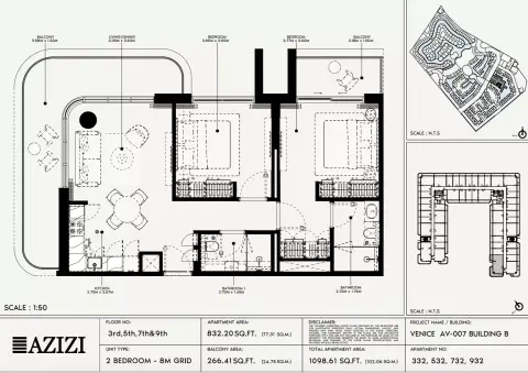 Plattegrond van 2 slaapkamers in Azizi Venice 7