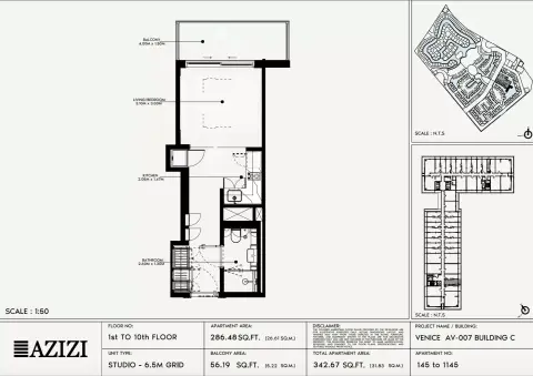 Plattegrond van Studio in Azizi Venice 7