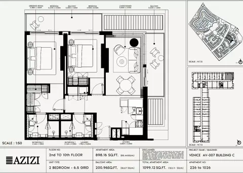 Plattegrond van 2 slaapkamers in Azizi Venice 7
