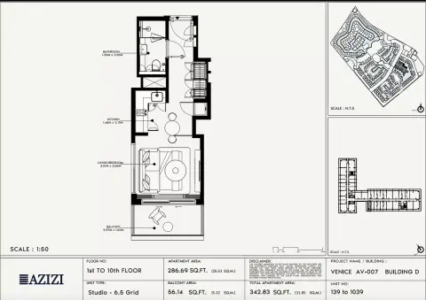 Plattegrond van Studio in Azizi Venice 7