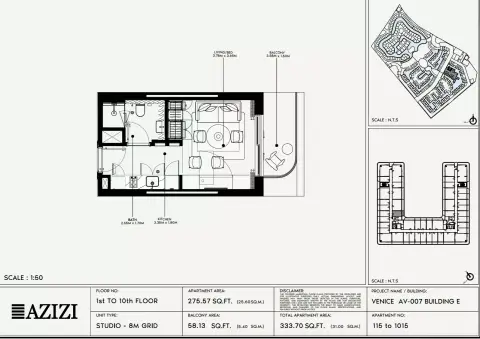 Plattegrond van Studio in Azizi Venice 7