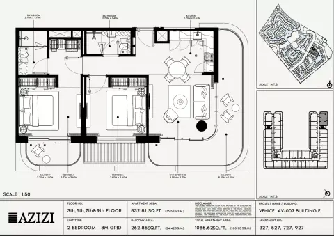 Plattegrond van 2 slaapkamers in Azizi Venice 7