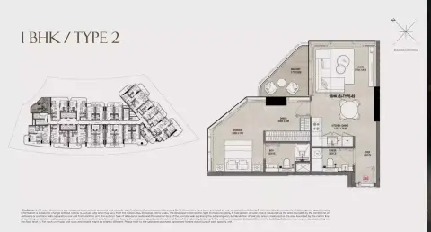 Plattegrond van 1 slaapkamer in Rabdan Gate
