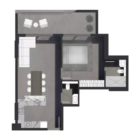 Plattegrond van 1 slaapkamer in Aizel Tower