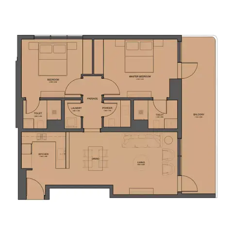 Plattegrond van 2 slaapkamers in Rivo by Grovy