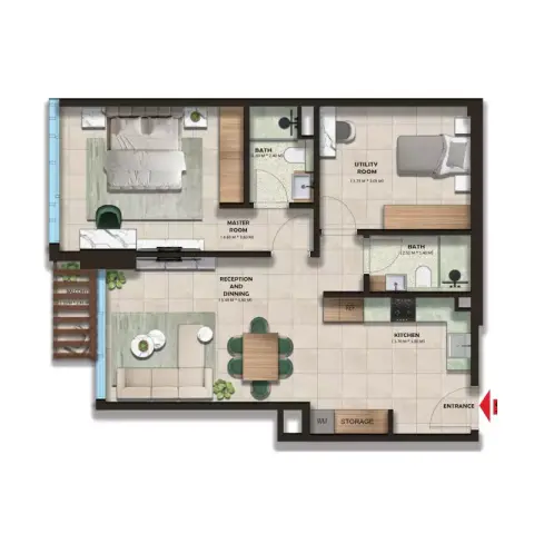 Plattegrond van 1 slaapkamer in The Spark By Esnaad