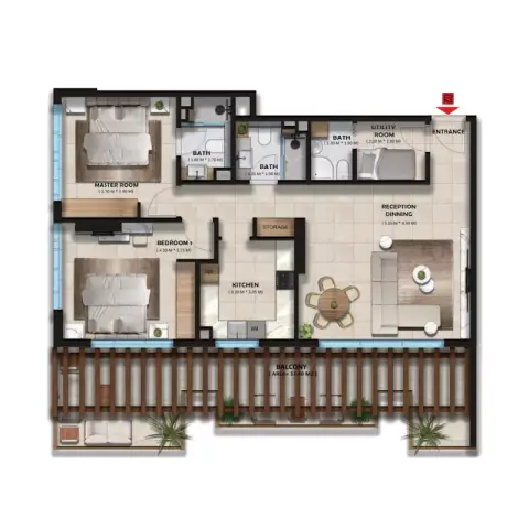 Plattegrond van 2 slaapkamers in The Spark By Esnaad