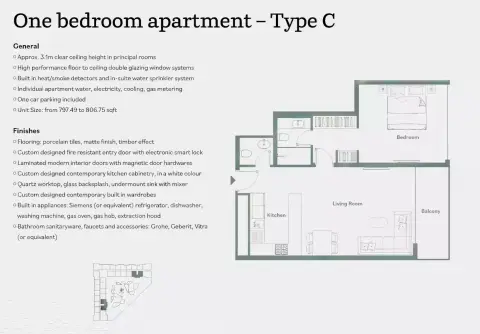 Plattegrond van 1 slaapkamer in Luma Park Views