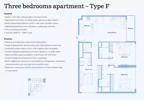 Plattegrond van 3 slaapkamers in Luma Park Views