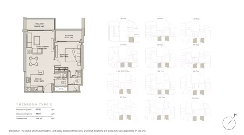 Plattegrond van 1 slaapkamer in Nirvana Residence