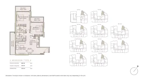 Plattegrond van 2 slaapkamers in Nirvana Residence