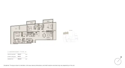 Plattegrond van 3 slaapkamers in Nirvana Residence