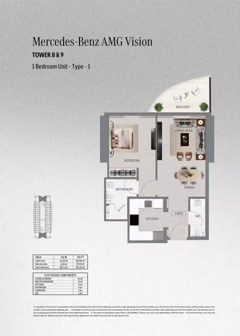 Plattegrond van 1 slaapkamer in Mercedes Benz AMG Vision