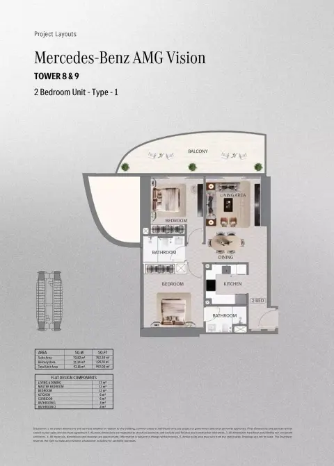 Plattegrond van 2 slaapkamers in Mercedes Benz AMG Vision