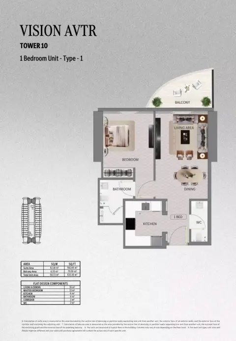 Plattegrond van 1 slaapkamer in Vision Avtr