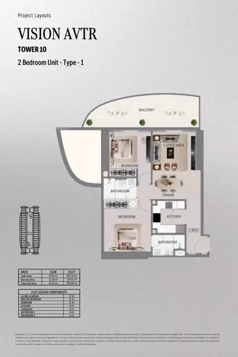 Plattegrond van 2 slaapkamers in Vision Avtr
