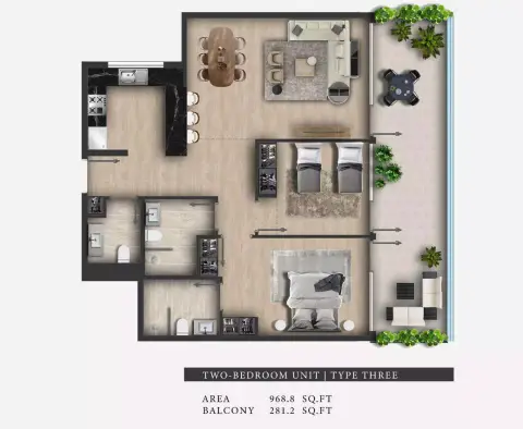 Plattegrond van 2 slaapkamers in 311 Boulevard