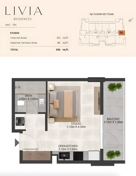 Plattegrond van Studio in Livia Residence