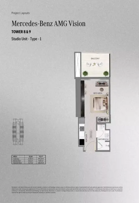 Plattegrond van Studio in Mercedes Benz Places | Binghatti City