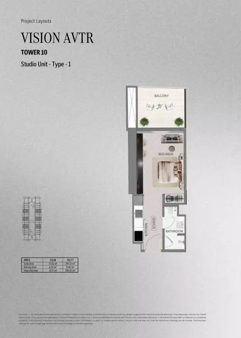 Plattegrond van Studio in Mercedes Benz Places | Binghatti City