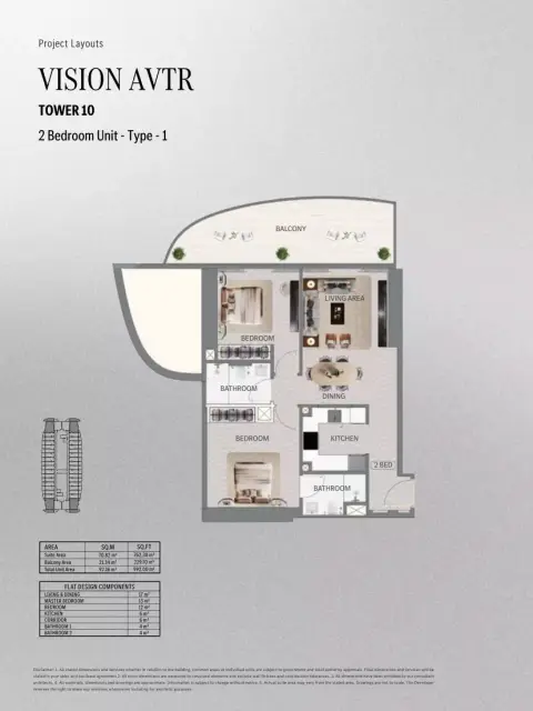 Plattegrond van 2 slaapkamers in Mercedes Benz Places | Binghatti City
