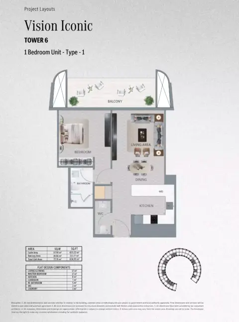 Plattegrond van 1 slaapkamer in Mercedes Benz Places | Binghatti City