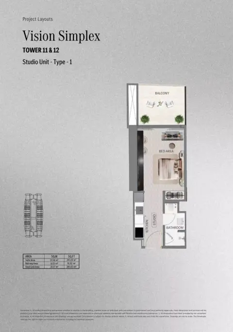 Plattegrond van Studio in Mercedes Benz Places | Binghatti City