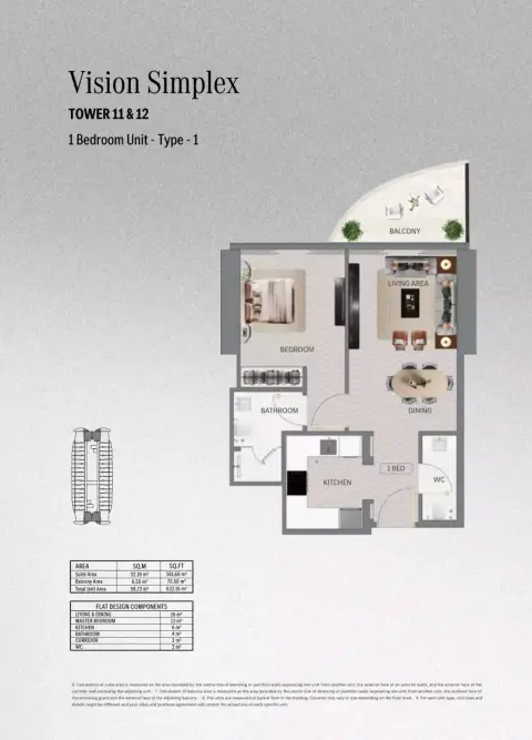 Plattegrond van 1 slaapkamer in Mercedes Benz Places | Binghatti City