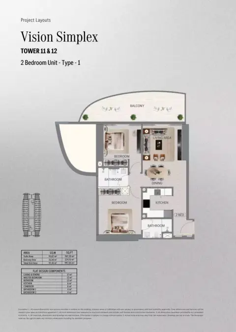 Plattegrond van 2 slaapkamers in Mercedes Benz Places | Binghatti City