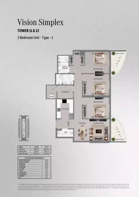 Plattegrond van 3 slaapkamers in Mercedes Benz Places | Binghatti City