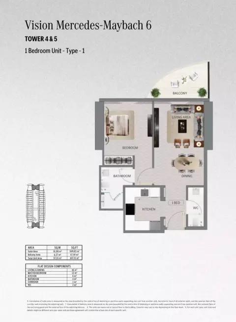 Plattegrond van 1 slaapkamer in Maybach 6