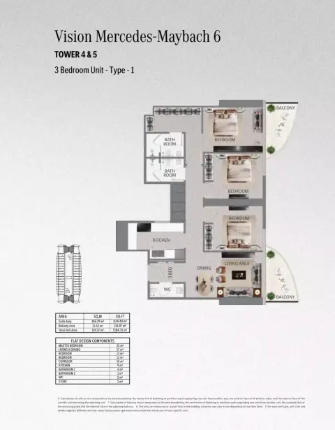 Plattegrond van 3 slaapkamers in Maybach 6