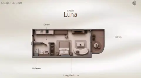Plattegrond van Studio in Beverly Crown