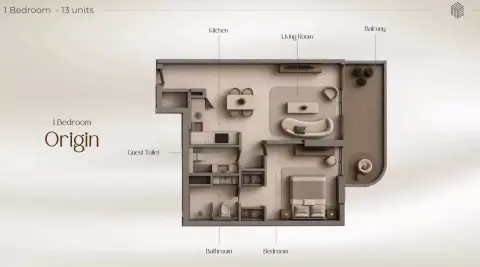Plattegrond van 1 slaapkamer in Beverly Crown