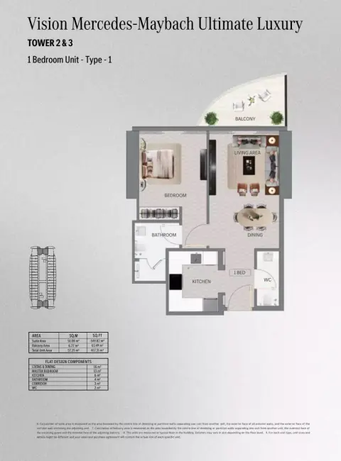 Plattegrond van 1 slaapkamer in Maybach Ultimate Luxury
