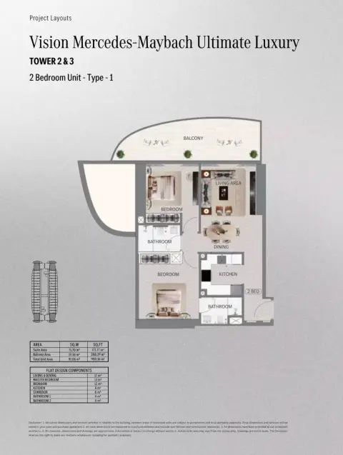 Plattegrond van 2 slaapkamers in Maybach Ultimate Luxury