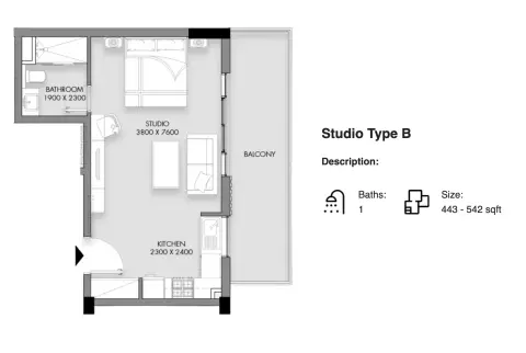 Plattegrond van Studio in Rose Garden Phase 2 by Roz Development