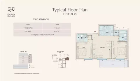 Plattegrond van 2 slaapkamers in Enaya Residences