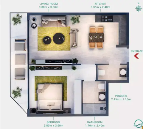 Plattegrond van 1 slaapkamer in Milos by Karma