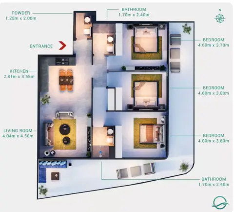 Plattegrond van 3 slaapkamers in Milos by Karma