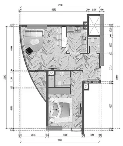 Plattegrond van 1 slaapkamer in Red Square Tower