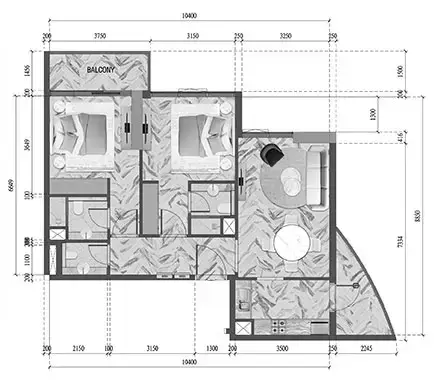 Plattegrond van 2 slaapkamers in Red Square Tower