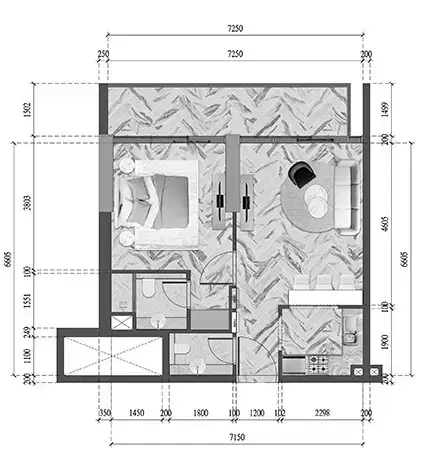 Plattegrond van 1 slaapkamer in Red Square Tower