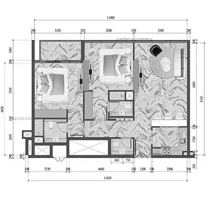 Plattegrond van 2 slaapkamers in Red Square Tower