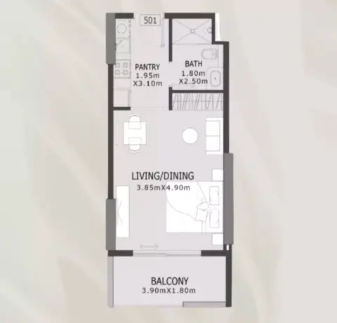 Plattegrond van Studio in Elevia Residences Phase 3 by Valores