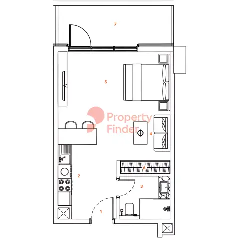 Plattegrond van 1 slaapkamer in The Orchard Place