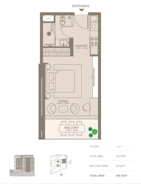 Plattegrond van Studio in Golf Grove