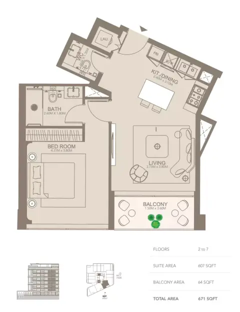 Plattegrond van 1 slaapkamer in Golf Grove